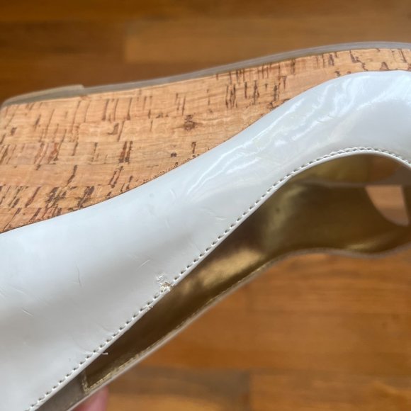 Colin Stuart white peep toe cork wedge sandals size 7 - Picture 8 of 8